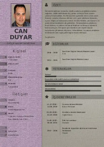 Hasta Bakıcı Cv Örnekleri cv indir